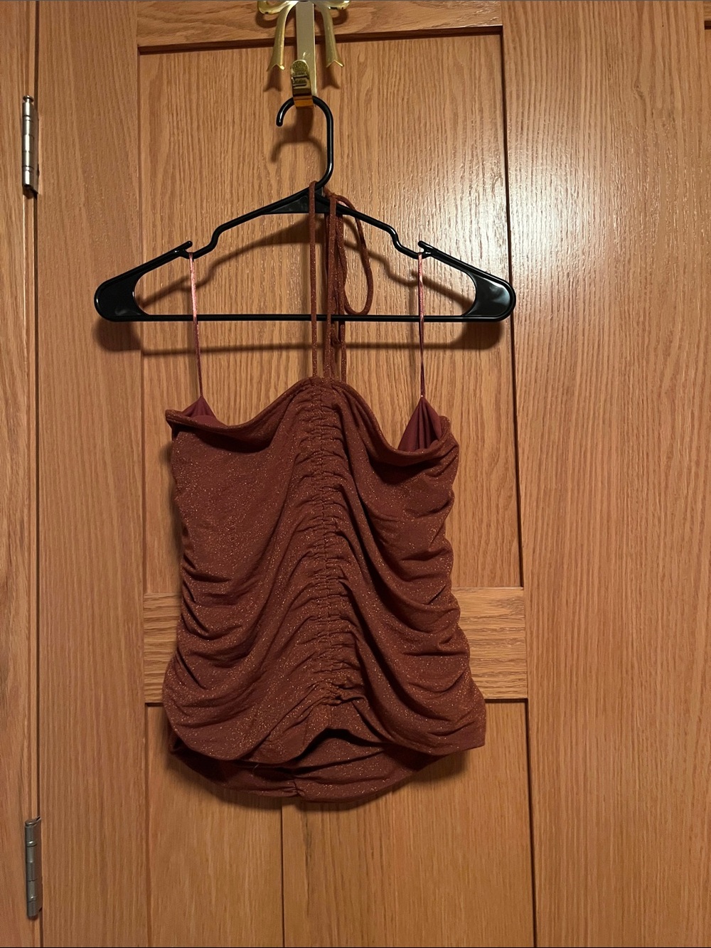 LOFT Metallic Ruched Halter Camisole in Rust Brown